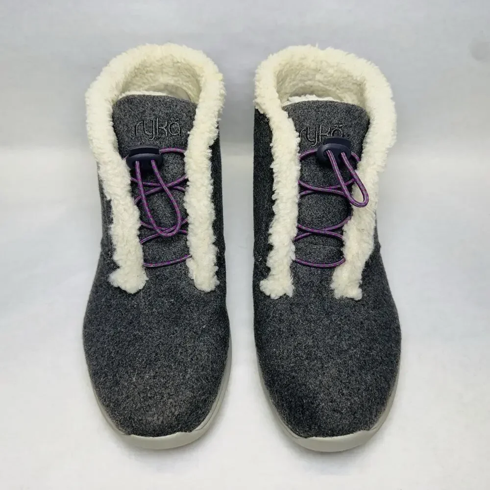 Ryka Everest Ankle Boots Womens Size 10 M Gray Faux Shearling Lined‎ Lightweight